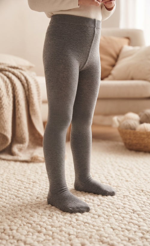 Collants gris chiné pour enfant présentés portés avec pieds