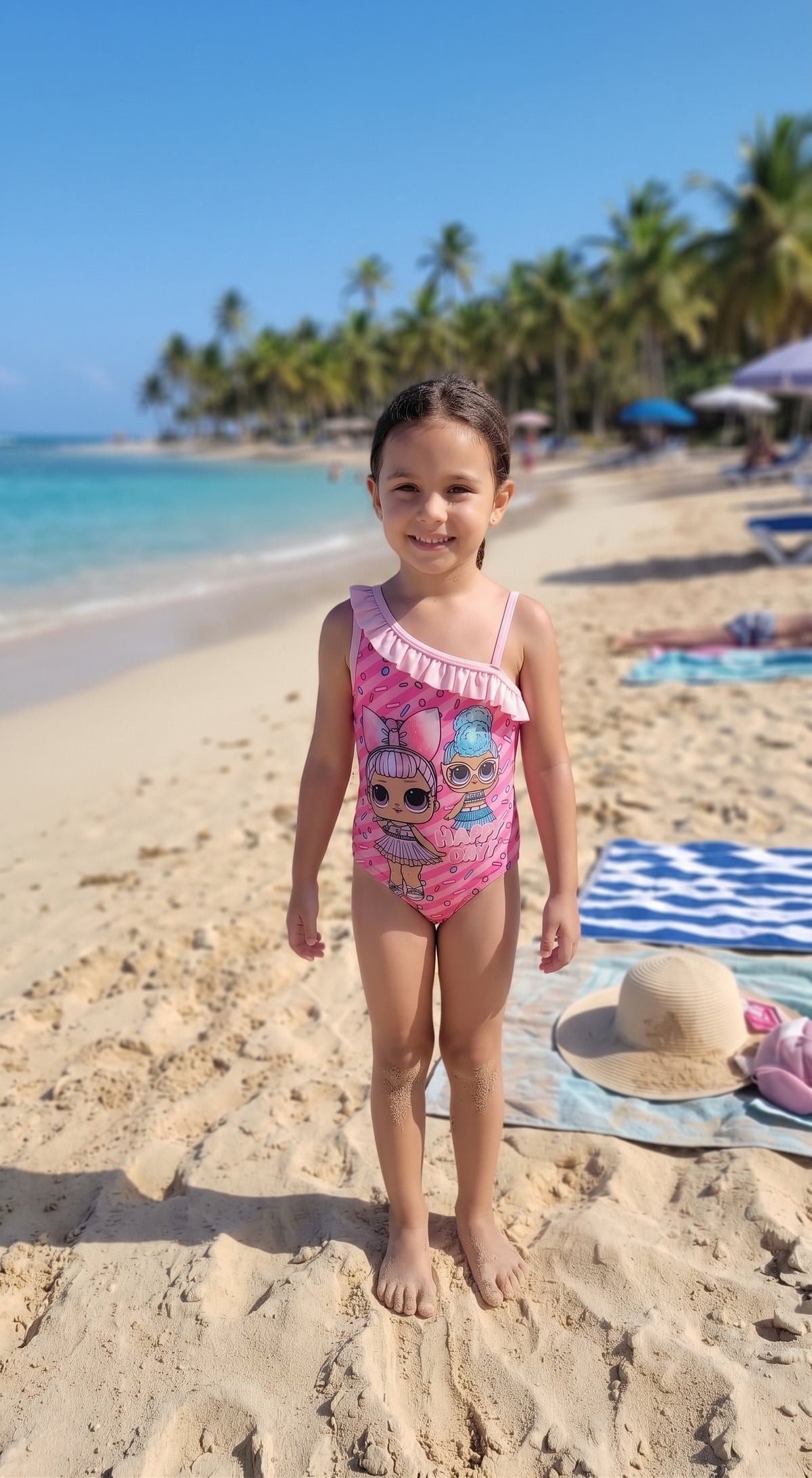 Maillot de Bain 1 Piece Fille LOL Surprise Rose Asymetrique Volant 3 a 8 ans Neuf
