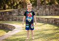Ensemble Garcon Super Mario Noir Full Print T-shirt Short 4 a 14 ans Neuf