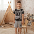 Ensemble garçon University 68 t-shirt noir et gris, short gris chiné 2-8 ans