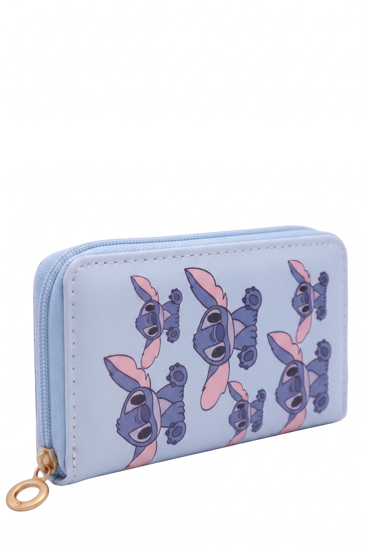 Grand Portefeuille Fille Stitch Bleu Ciel Motif Repete All Over Simili Cuir 19x10cm Neuf