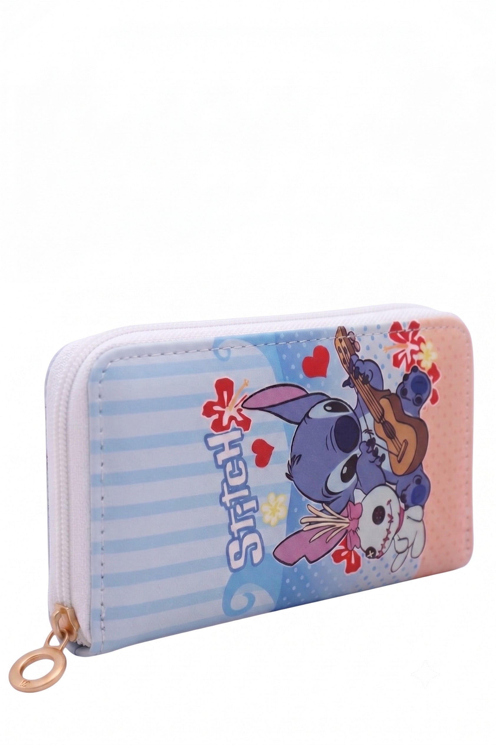 Grand Portefeuille Fille – Stitch & Angel – Guitare Ukulélé & Cœurs – Simili Cuir – 19 x 10 cm – Neuf