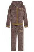 Ensemble Velours Fille Geffen Dreams – Veste Capuche Zipée + Pantalon Taupe & Or – 2 à 14 ans – Neuf