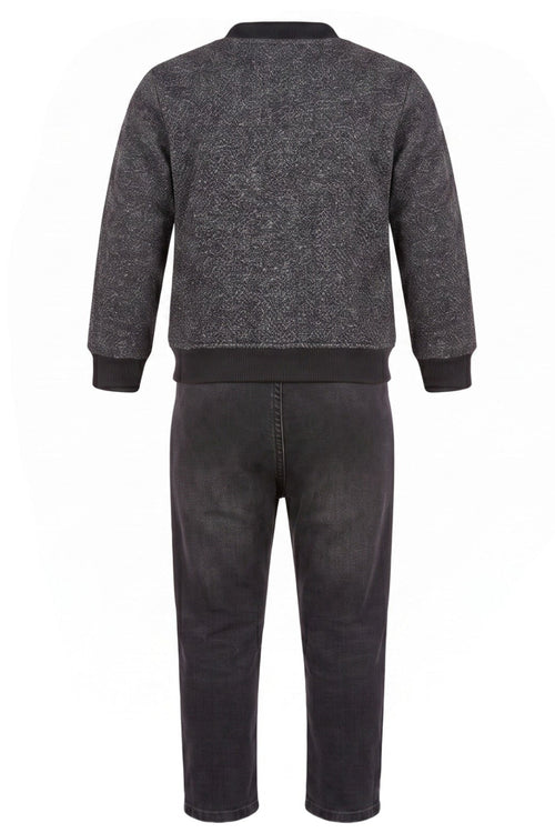 Ensemble 2 Pieces Garcon Lee Cooper Bomber Rouge Noir Jean Patches Rock N Roll 3-8 ans Neuf