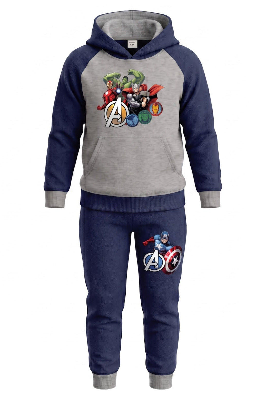 Jogging 2 Pièces Garçon – Sweat Capuche Gris & Bleu Marine Avengers + Pantalon Captain America – 3 à 10 ans – Neuf