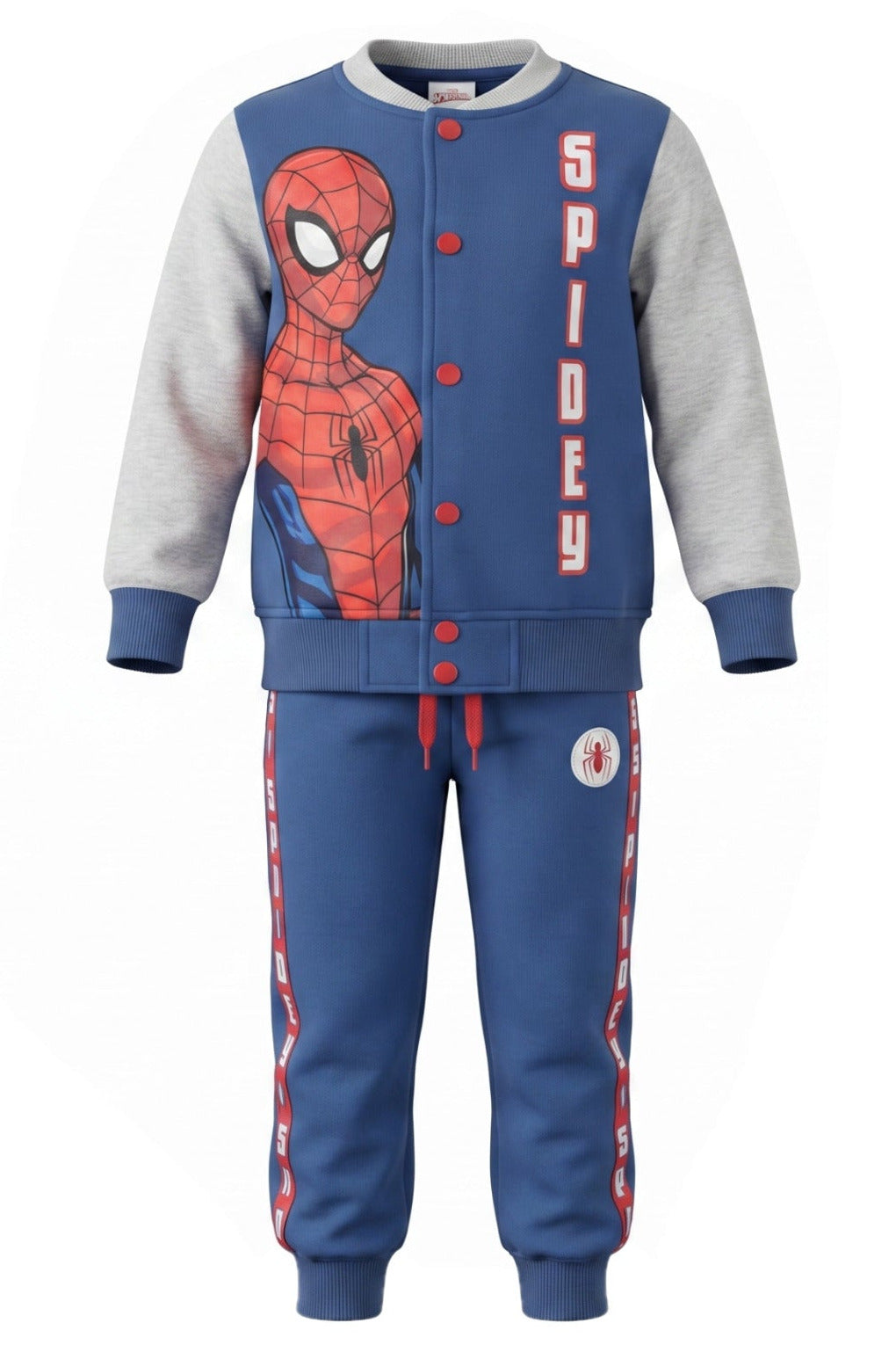Ensemble 2 Pièces Garçon – Veste Teddy Bleu & Gris Spider-Man “Spidey” + Pantalon Jogger Bleu – Bandes Rouges – Marvel – 2 à 8 ans – Neuf