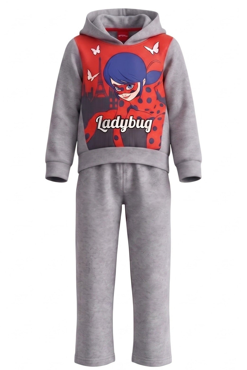 Ensemble Jogging Fille Miraculous Ladybug – Sweat Capuche Gris + Pantalon – 4 à 8 ans – Neuf