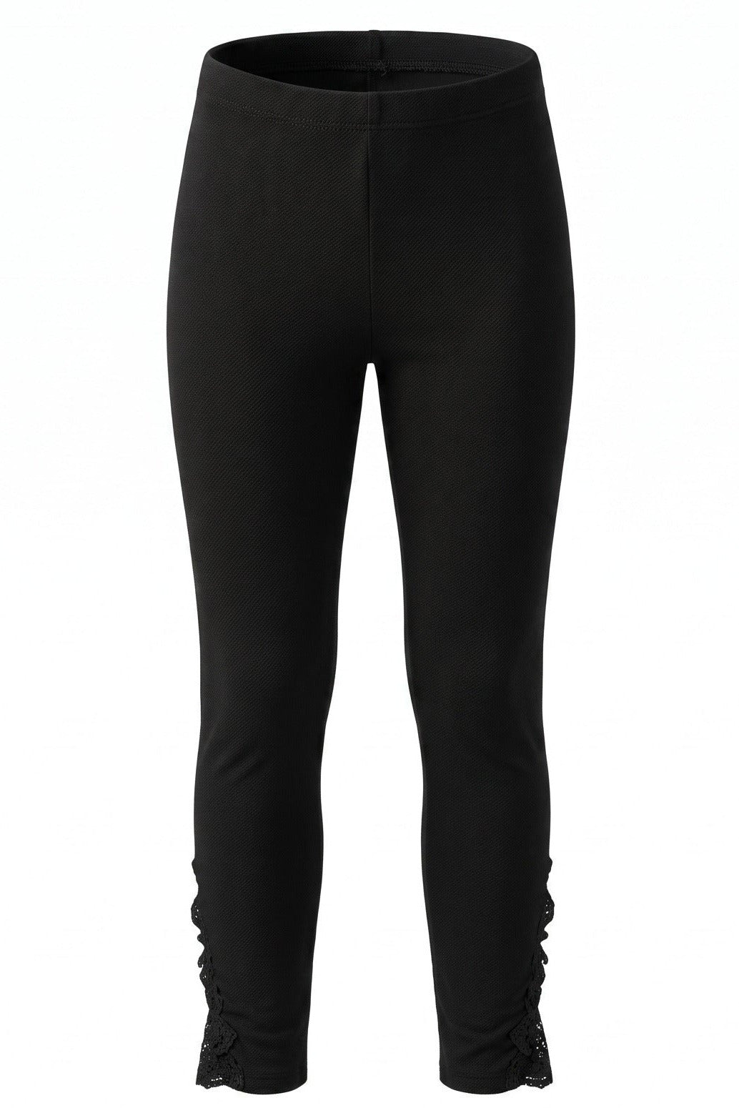 Legging Fille Noir – Finition Dentelle Froncée en Bas – Coupe Stretch – 4 à 14 ans – Neuf