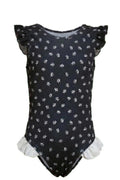 Maillot de Bain 1 Pièce Fille – Noir Imprimé XO Style Mercredi Addams – 4 à 14 ans – Neuf