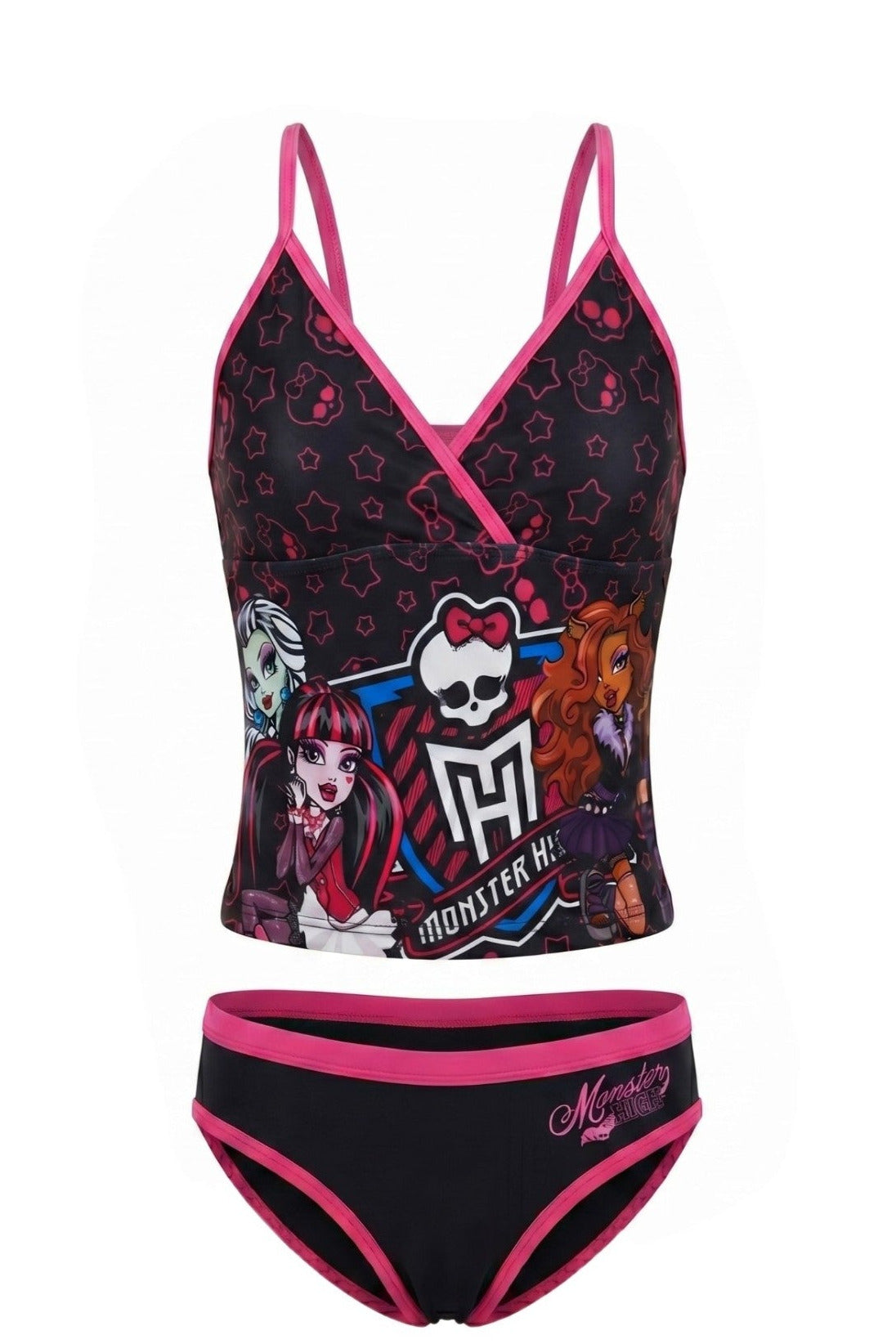 Maillot de Bain 2 Pièces Fille Monster High – Débardeur Noir & Culotte Fuchsia – 6 à 12 ans – Neuf