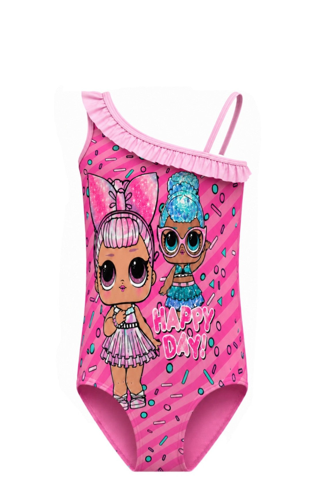 Maillot de Bain 1 Pièce Fille LOL Surprise – Rose Asymétrique à Volant – 3 à 8 ans – Neuf