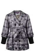Manteau Trench-coat Fille Buoyance – Gris à Carreaux & Doublure Léopard – 4 à 12 ans – Neuf