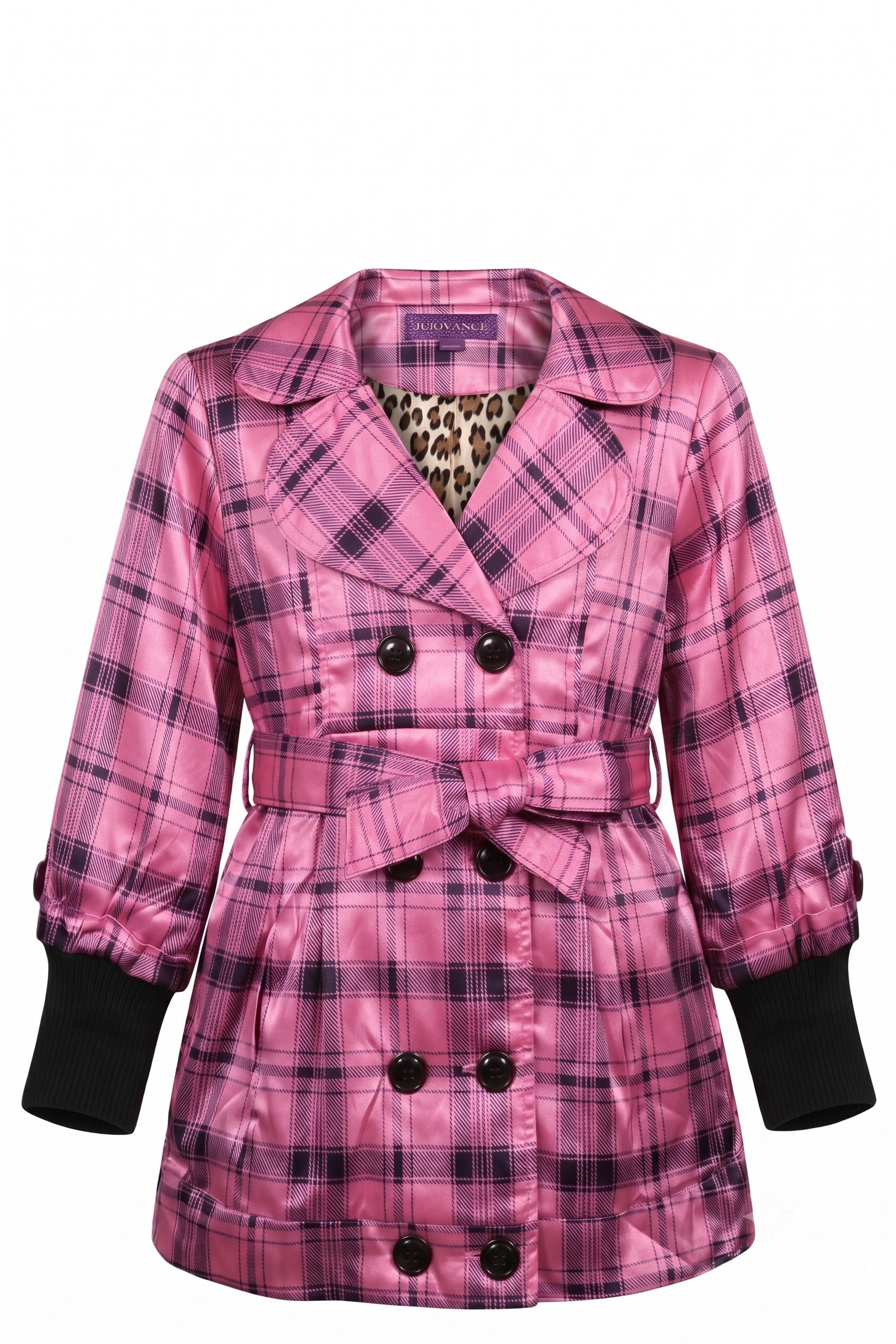 Manteau Trench-coat Fille Buoyance – Rose Fuchsia à Carreaux & Doublure Léopard – 4 à 12 ans – Neuf