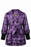Manteau Trench-coat Fille Buoyance – Violet à Carreaux & Doublure Léopard – 4 à 12 ans – Neuf
