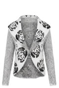 Boléro Fille – Gilet Gris Chiné & Col Blanc Roses Noires Brodées – 4 à 14 ans – Neuf