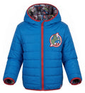 Doudoune Réversible Garçon – Bleu Uni Patch Avengers + Imprimé All-Over Héros Marvel – Capuche – 4 à 10 ans – Neuf