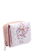 Mini Portefeuille Fille Licorne Fee Princesse Blanc Coeurs Argentes Simili Cuir 9x7cm Neuf