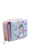 Mini Portefeuille Fille – Licorne Arc-en-ciel – Bleu Ciel – Simili Cuir – 9 x 7 cm – Neuf