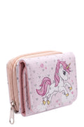 Mini Portefeuille Fille – Licorne Cœurs – Rose Clair – Simili Cuir – 9 x 7 cm – Neuf