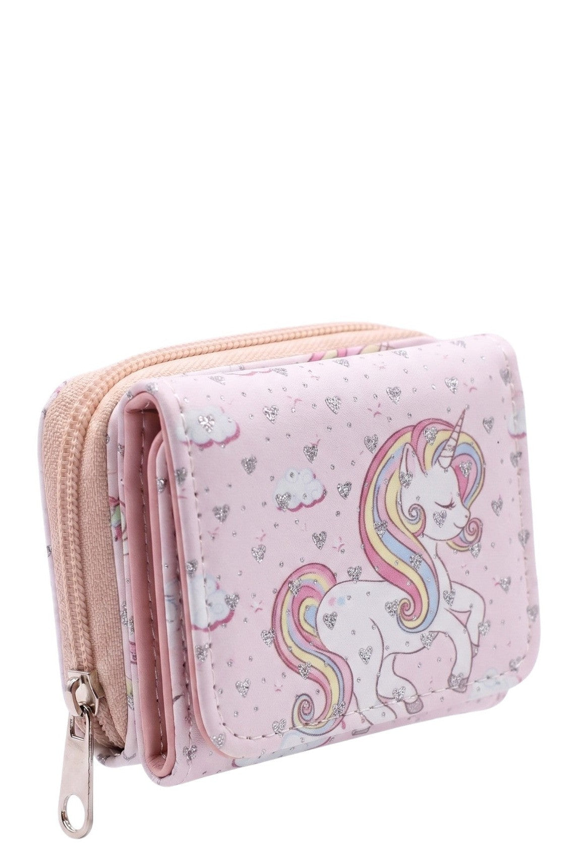 Mini Portefeuille Fille – Licorne Crinière Arc-en-ciel – Rose – Simili Cuir – 9 x 7 cm – Neuf