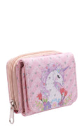 Mini Portefeuille Fille – Licorne Fleuri – Rose Poudré – Simili Cuir – 9 x 7 cm – Neuf