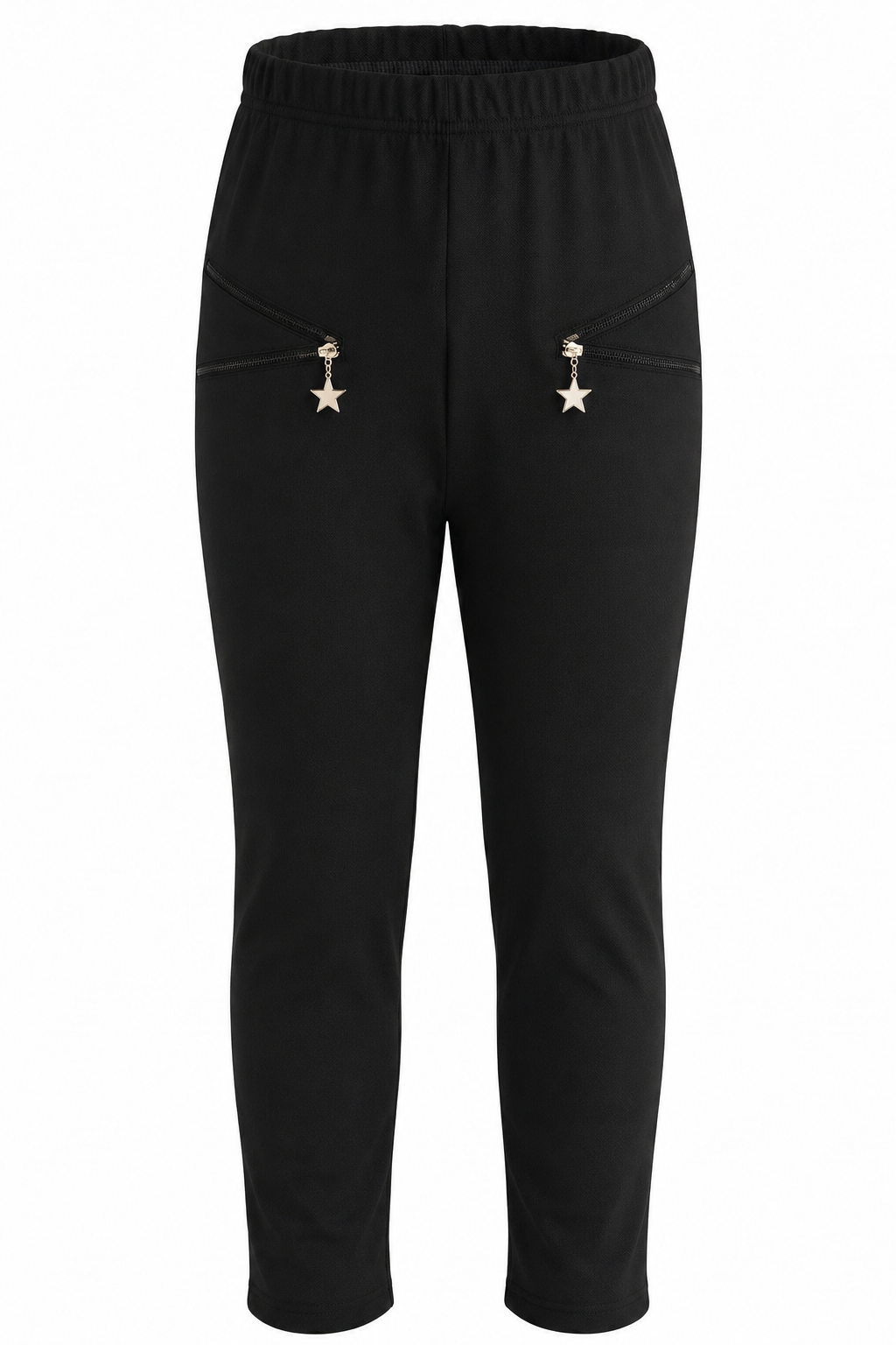 Pantalon Fille Noir – Zips Décoratifs & Pendentifs Étoile Argentés – Ceinture Élastique – 9 à 16 ans – Neuf