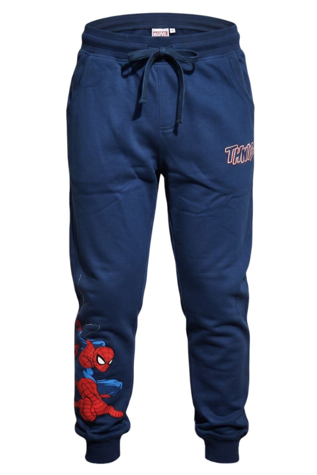Pantalon Jogging Garçon Bleu Marine – Motif Spiderman Marvel & Inscription THWIP – Bas Resserrés – 6 ans – Neuf