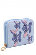 Petit Portefeuille Fille – Stitch Bleu Ciel – Motif Répété Visages – Simili Cuir – 13 x 10 cm – Neuf