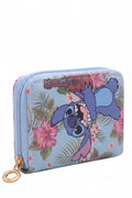 Petit Porte-monnaie Stitch Ukulele Tropical Hibiscus Bleu Ciel Zip Dore 13x10cm Neuf
