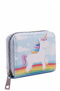 Portefeuille Fille Licorne Arc-en-ciel Bleu Ciel Corne Doree Etoiles Simili Cuir 13x9cm Neuf