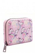 Porte-monnaie Fille Licornes All-Over Rose Arcs-en-ciel Etoiles Pastel Simili Cuir 13x9cm Neuf