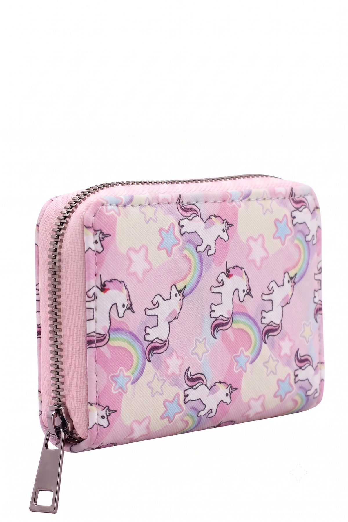 Porte-monnaie Fille Licornes All-Over Rose Arcs-en-ciel Etoiles Pastel Simili Cuir 13x9cm Neuf