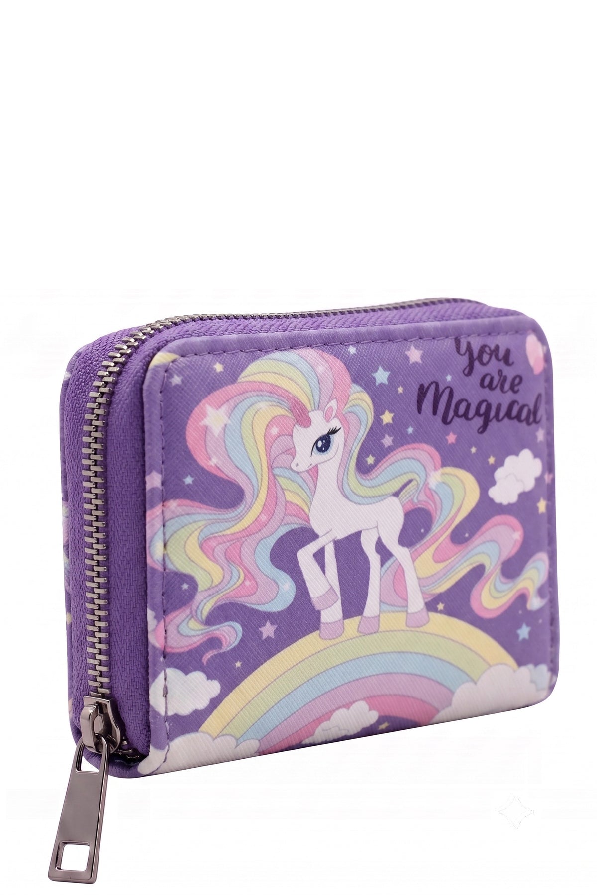 Porte-monnaie Fille Licorne You Are Magical Violet Simili Cuir Arc-en-ciel Etoiles Neuf