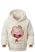 Sweat à Capuche Fille Crème Sherpa – Peppa Pig "Happy Christmas" Couronne Dorée – Brodé – 3 à 6 ans – Neuf