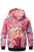Sweat à Capuche Fille Rose – Motif Barbie Full Print Paillettes & Fleurs – Imprimé Devant & Dos – 4 à 14 ans – Neuf