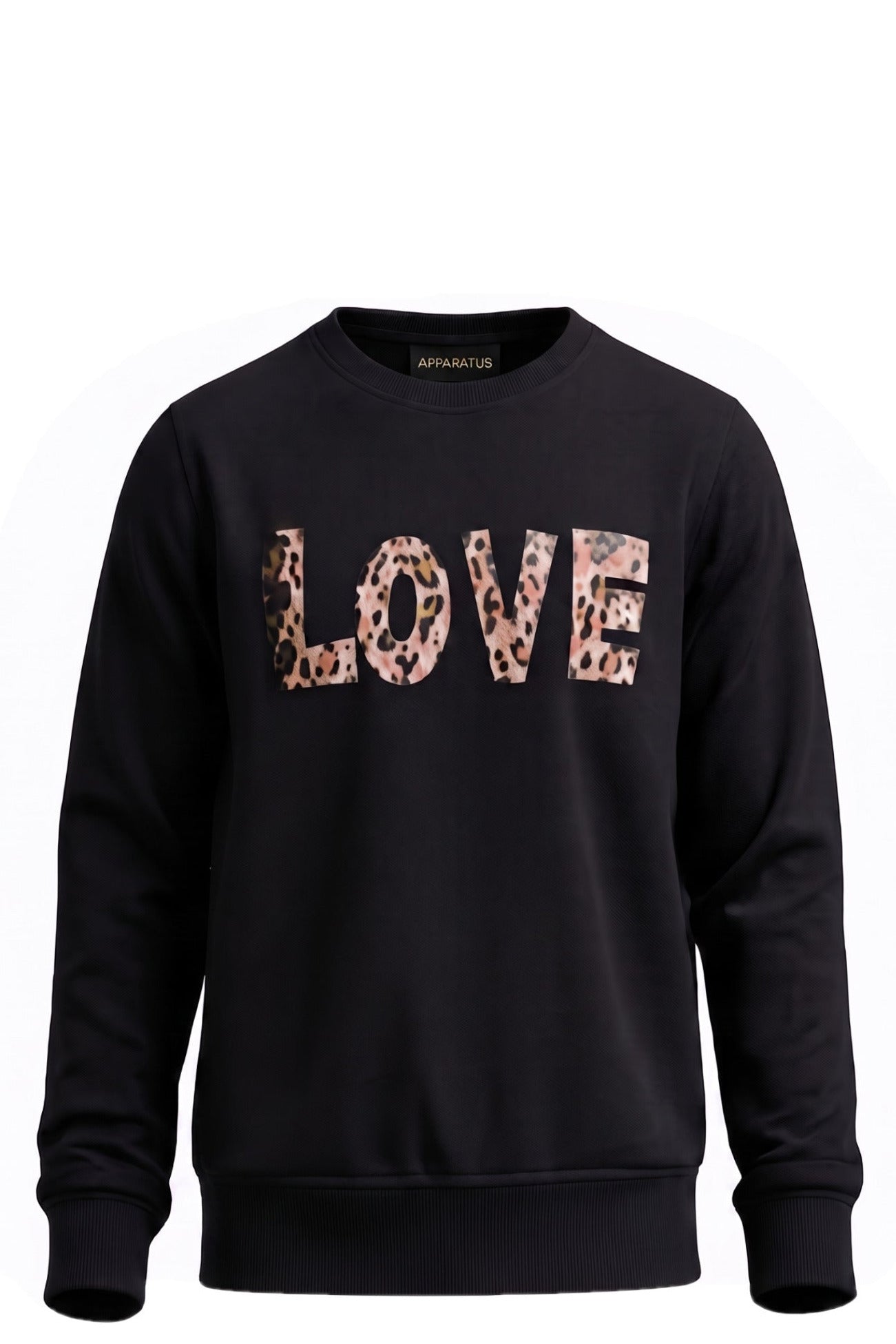 Pull Fille Noir – Inscription "LOVE" Imprimé Léopard Rose & Beige – Col Rond – Marque Apparatus – 4 à 14 ans – Neuf