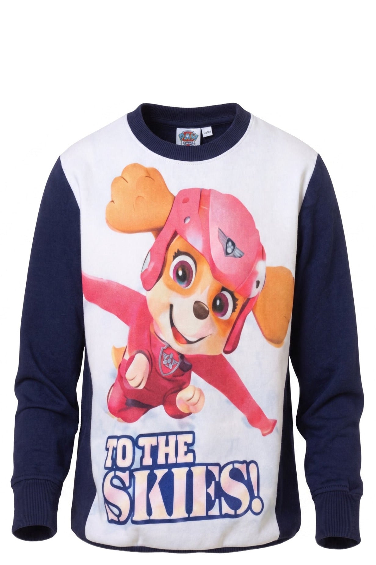 Sweat Fille Bicolore Bleu Marine & Blanc – Pat’Patrouille Stella "To The Skies!" – Col Rond – 3 à 6 ans – Neuf