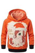 Sweat à Capuche Fille Orange – Licorne "Little Princess" Bonnet de Noël – Pois Dorés – Impression Devant & Dos – 2 à 14 ans – Neuf