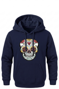 Sweat à Capuche Garçon Bleu Marine – Patch Sugar Skull à Sequins Magiques – Poche Kangourou – 4 à 14 ans – Neuf