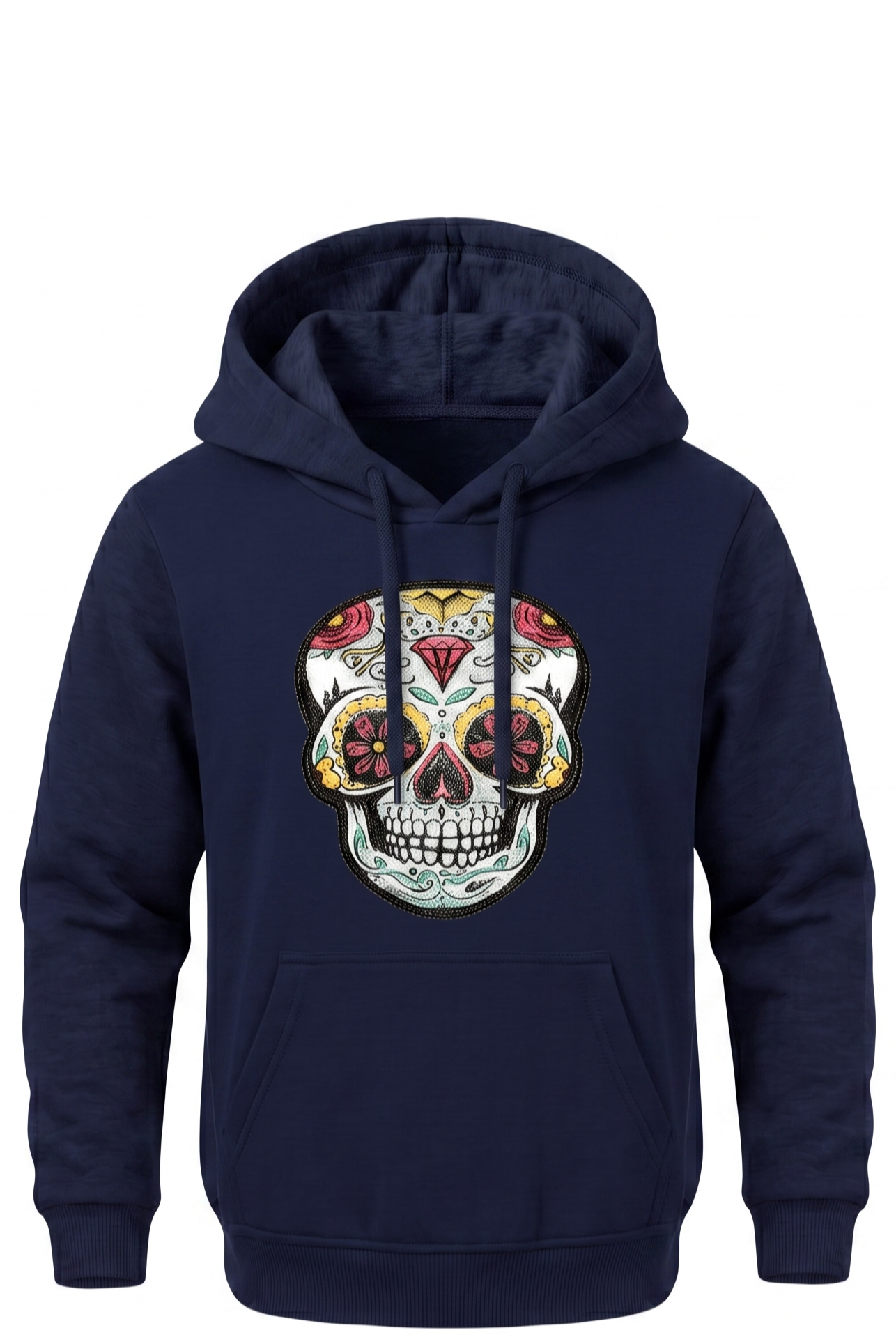 Sweat à Capuche Garçon Bleu Marine – Patch Sugar Skull à Sequins Magiques – Poche Kangourou – 4 à 14 ans – Neuf