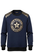 Pull Garçon Bleu Marine – Épaulettes Sequins Dorés & Badge New Fashion 8 – Col Rond – 4 à 14 ans – Neuf