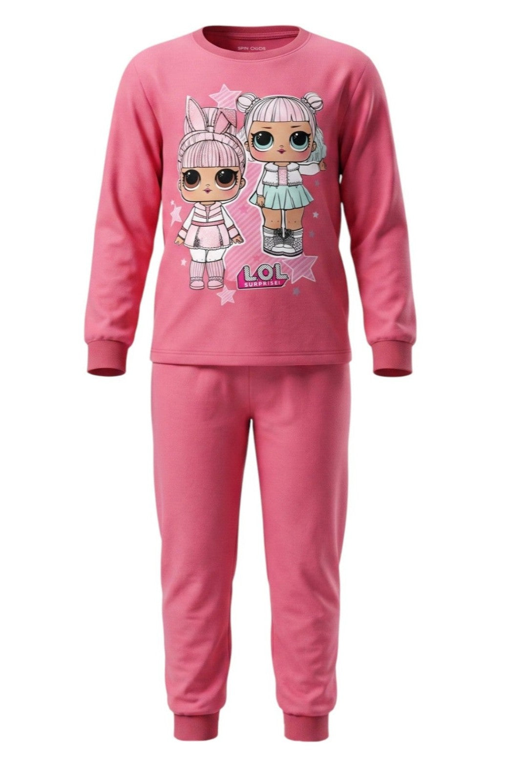 Pyjama Fille LOL Surprise – Rose Saumon Uni – 2 Pièces Manches Longues – Motif Étoiles & Personnages – 3 à 8 ans – Neuf