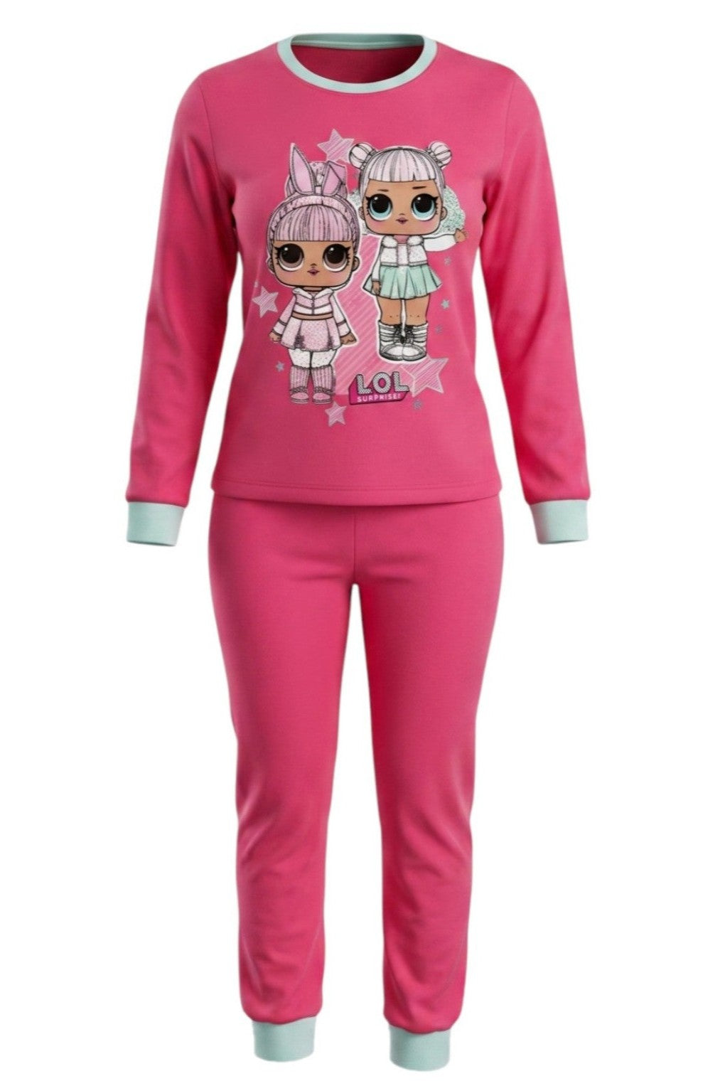 Pyjama Fille LOL Surprise – Rose Framboise & Bleu Ciel – 2 Pièces Manches Longues – Motif Étoiles & Personnages – 3 à 8 ans – Neuf