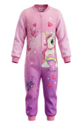 Combinaison Pyjama Fille Licorne – Dégradé Rose & Violet – Polaire – Motif Arc-en-ciel & Papillons – 3 à 8 ans – Neuf