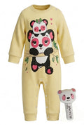 Grenouillère Bébé Fille Jaune Motif Panda + Peluche – 100% Coton – 3 à 9 mois – Neuf