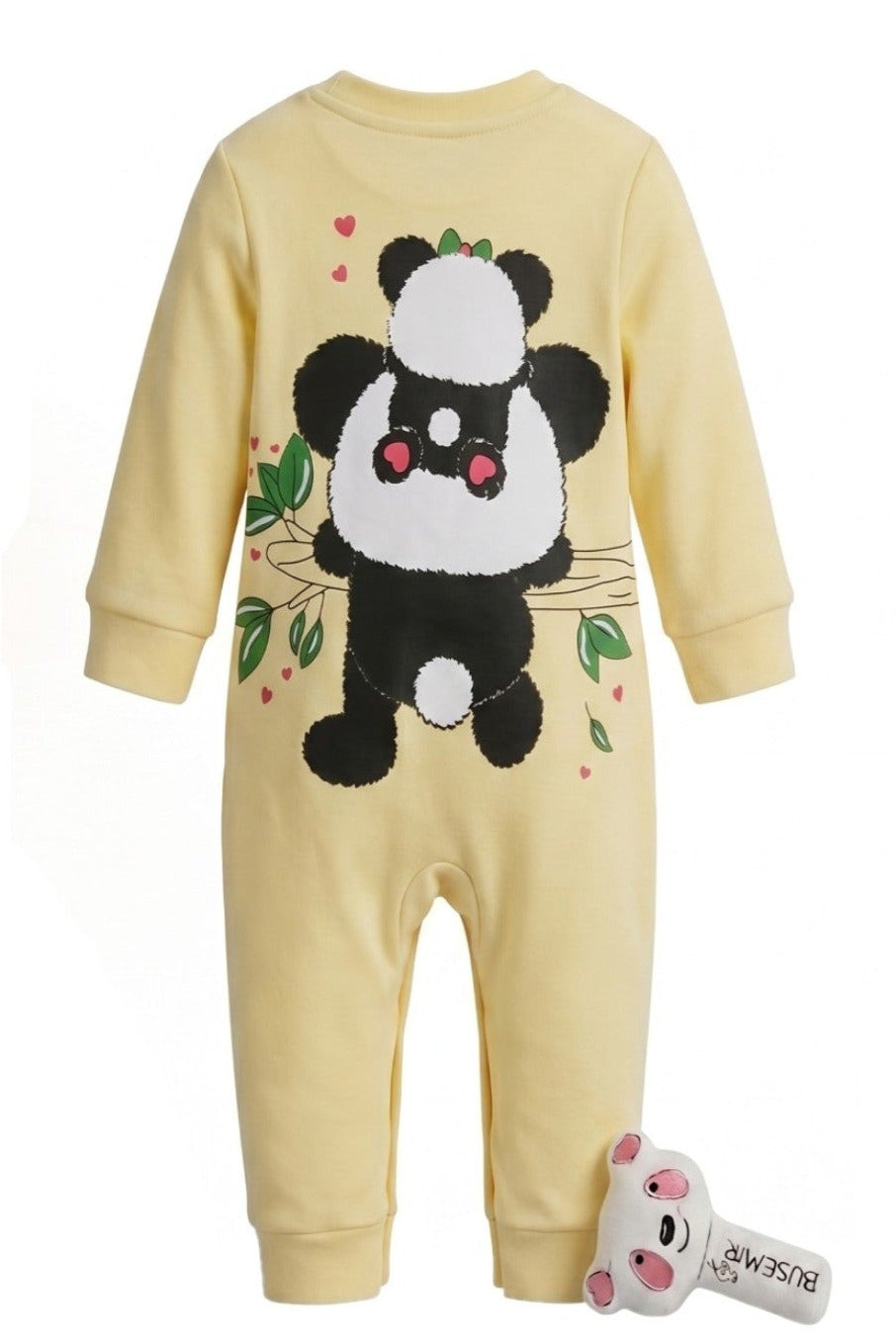 Grenouillère Bébé Fille Jaune Motif Panda + Peluche – 100% Coton – 3 à 9 mois – Neuf