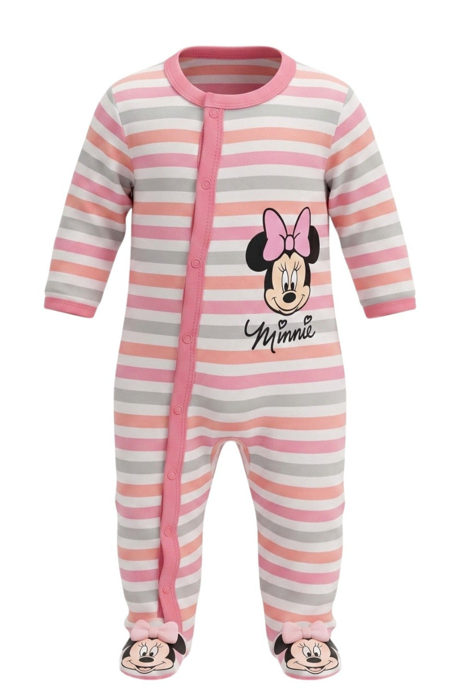 Pyjama Bébé Fille Minnie Mouse – Rayé Rose Pastel Tout Doux – 6 à 24 mois – Neuf