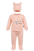 Ensemble Bébé Fille Little Princess – 3 Pièces Haut Manchettes & Pantalon Pieds & Bonnet – Naissance à 3 mois – Neuf