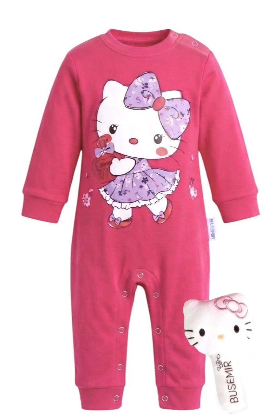 Pyjama Bébé Fille Rose + Peluche Chat – 100% Coton – 3 à 9 mois – Neuf