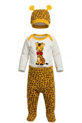 Ensemble Naissance Bébé Girafe 3 Pièces – Body, Pantalon à Pieds & Bonnet – 0 à 6 mois – Neuf